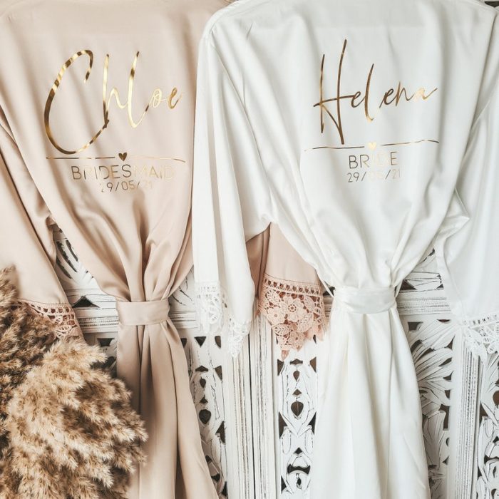 Satin Robes with a sweet message as personalized wedding gifts for couple. 