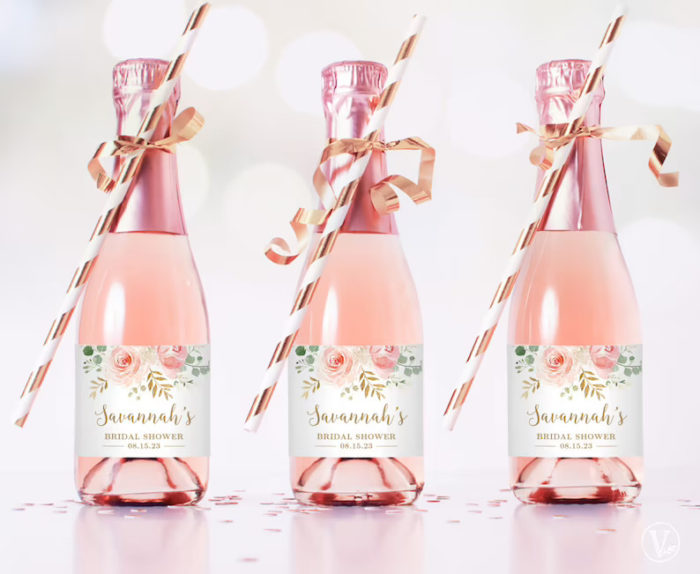 Mini champagne bottles for personalized wedding gifts for guests