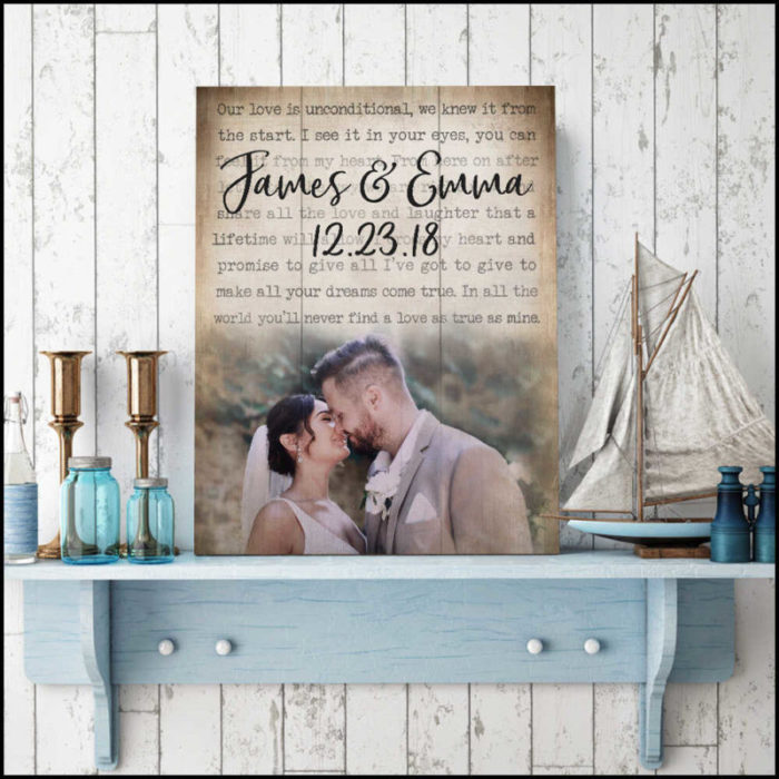 Give Custom Song Lyrics Canvas Print as personalized groom gifts from bride. 