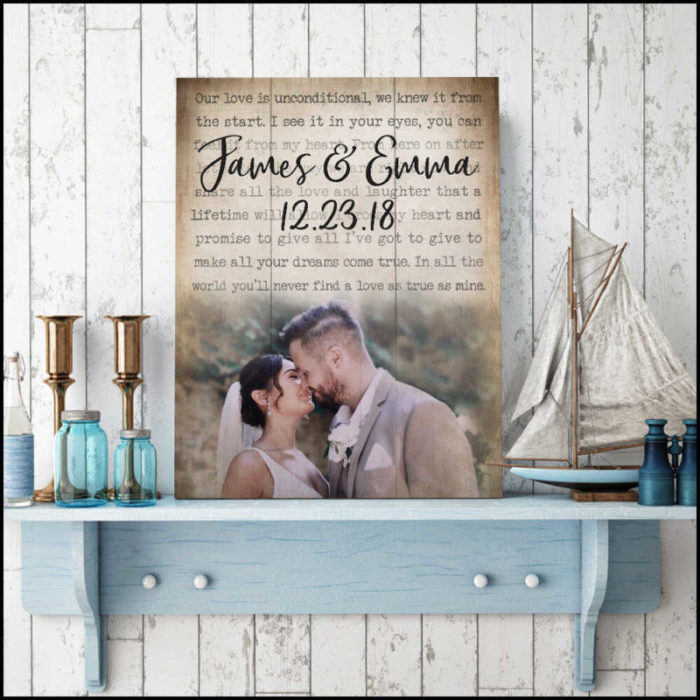 Give Custom Song Lyrics Canvas Print As Personalized Groom Gifts From Bride. 