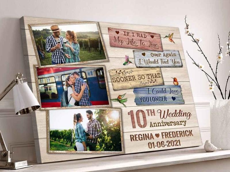 DREAMORIE 10 Year Anniversary Tin Gifts for Him, 10th Anniversary Wedding  Gifts with Tin Aluminum Figures for Her, Family Hanging Photo Display Wall