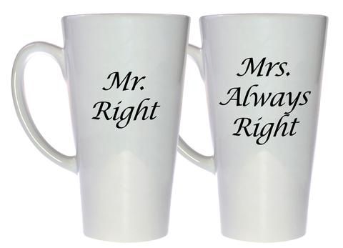 Valentines gift for him “Mr. Right and Mrs. Always Right” Couple Mugs. Source: Etsy.with a personal touch 