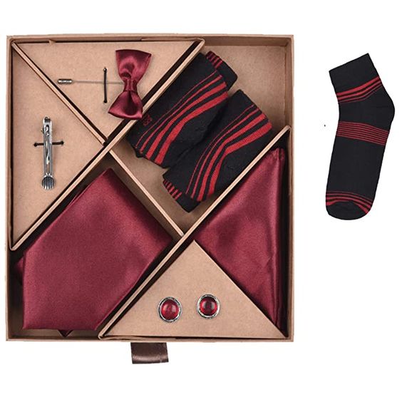 Valentines Gift Box For Him Tie, Pocket Square, &Amp; Socks Gift Set