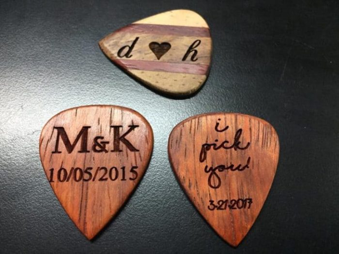 right gift for him on Valentine's day - Engraved Wood Guitar Pick