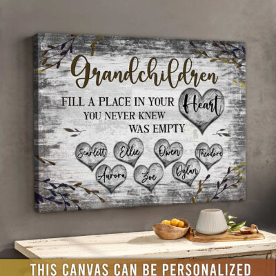 Personalized Grandparent Grandma Grandpa Grandchildren Gift Ideas Heart Canvas Print Art Illustration 1