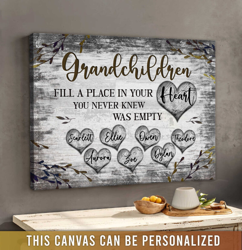 Personalized Grandparent Grandma Grandpa Grandchildren Gift Ideas Heart Canvas Print Art Illustration 1