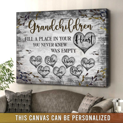 Personalized Grandparent Grandma Grandpa Grandchildren Gift Ideas Heart Canvas Print Art Illustration 4