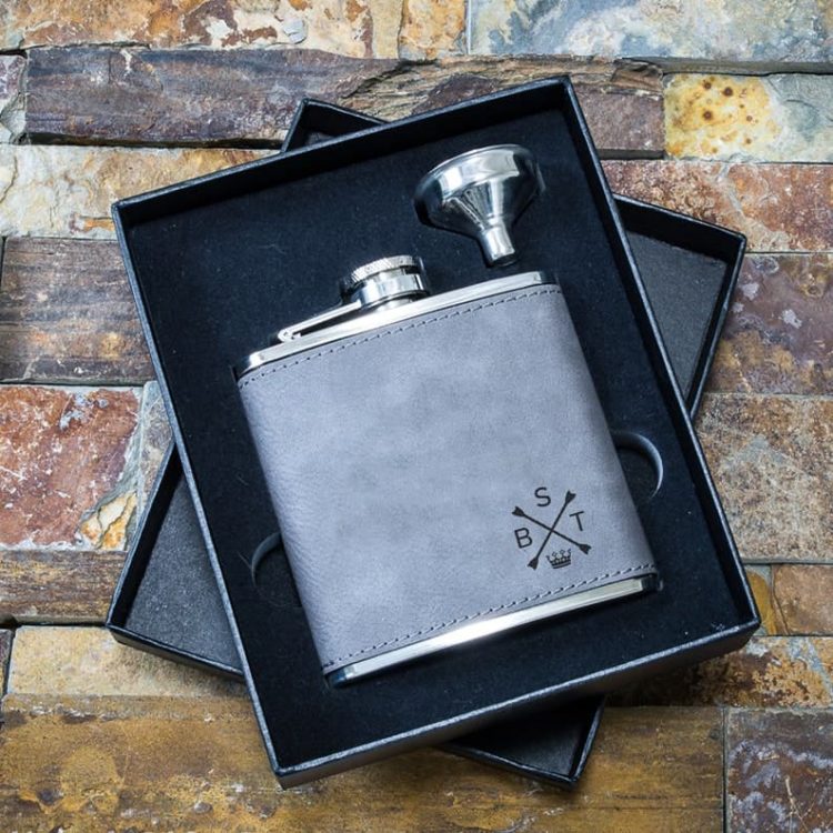 Valentine Gifts For Husband Engraved Leather Flask Set