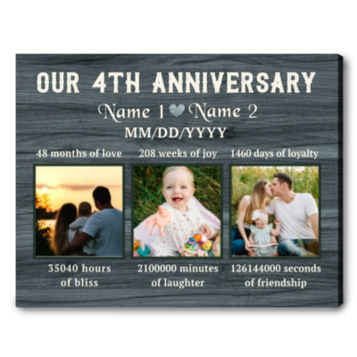 Husband And Wife Customized 4th Wedding Anniversary Gifts Canvas