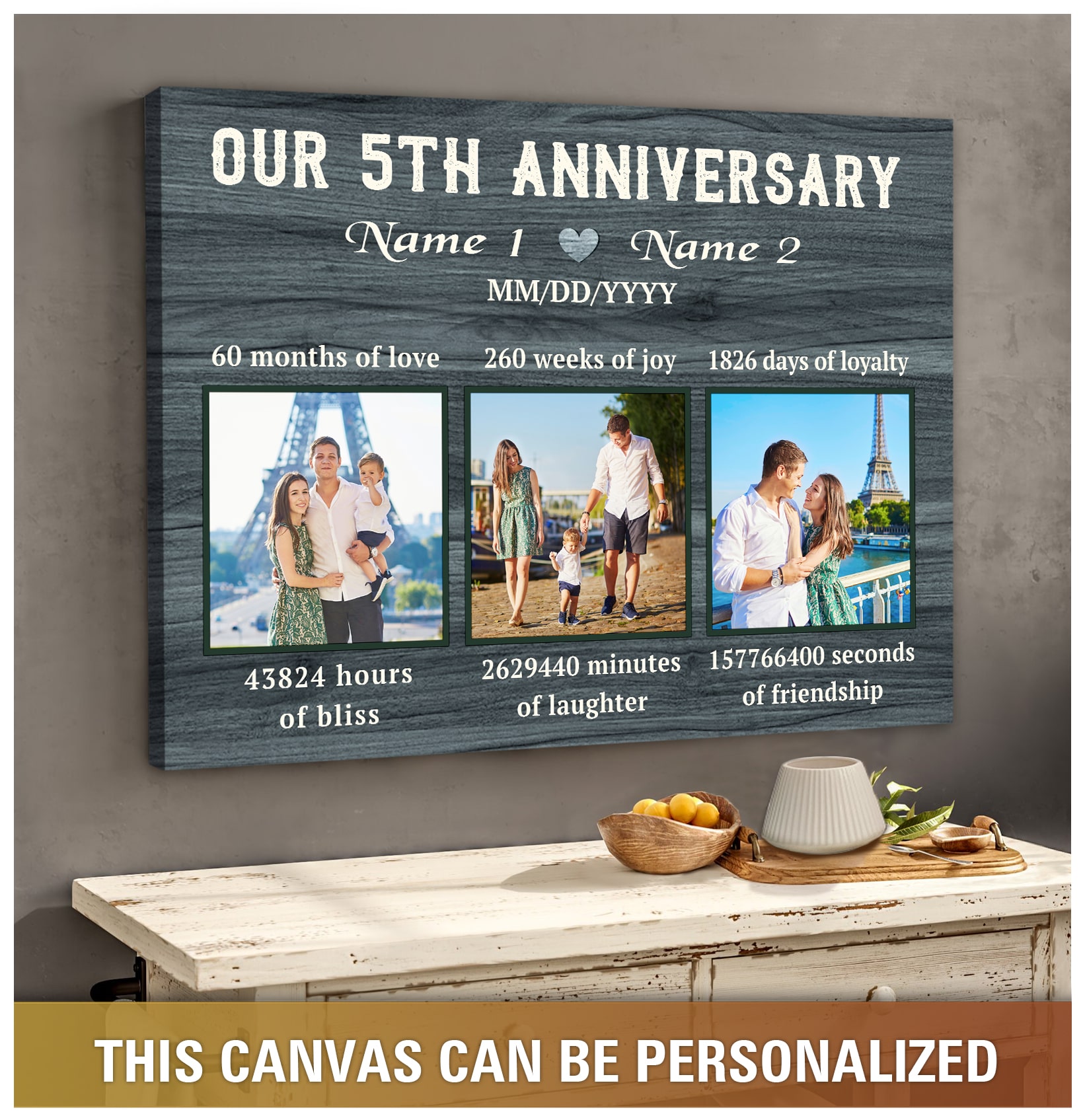  5th Wedding Anniversary Wall Plaque Gifts for Couple