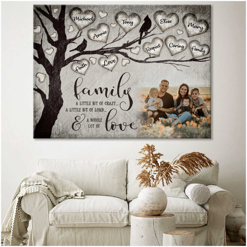 Personalized Name Sign Family Wall Decor Beautiful Heart Tree Canvas Print Gift-(Illustration-3)