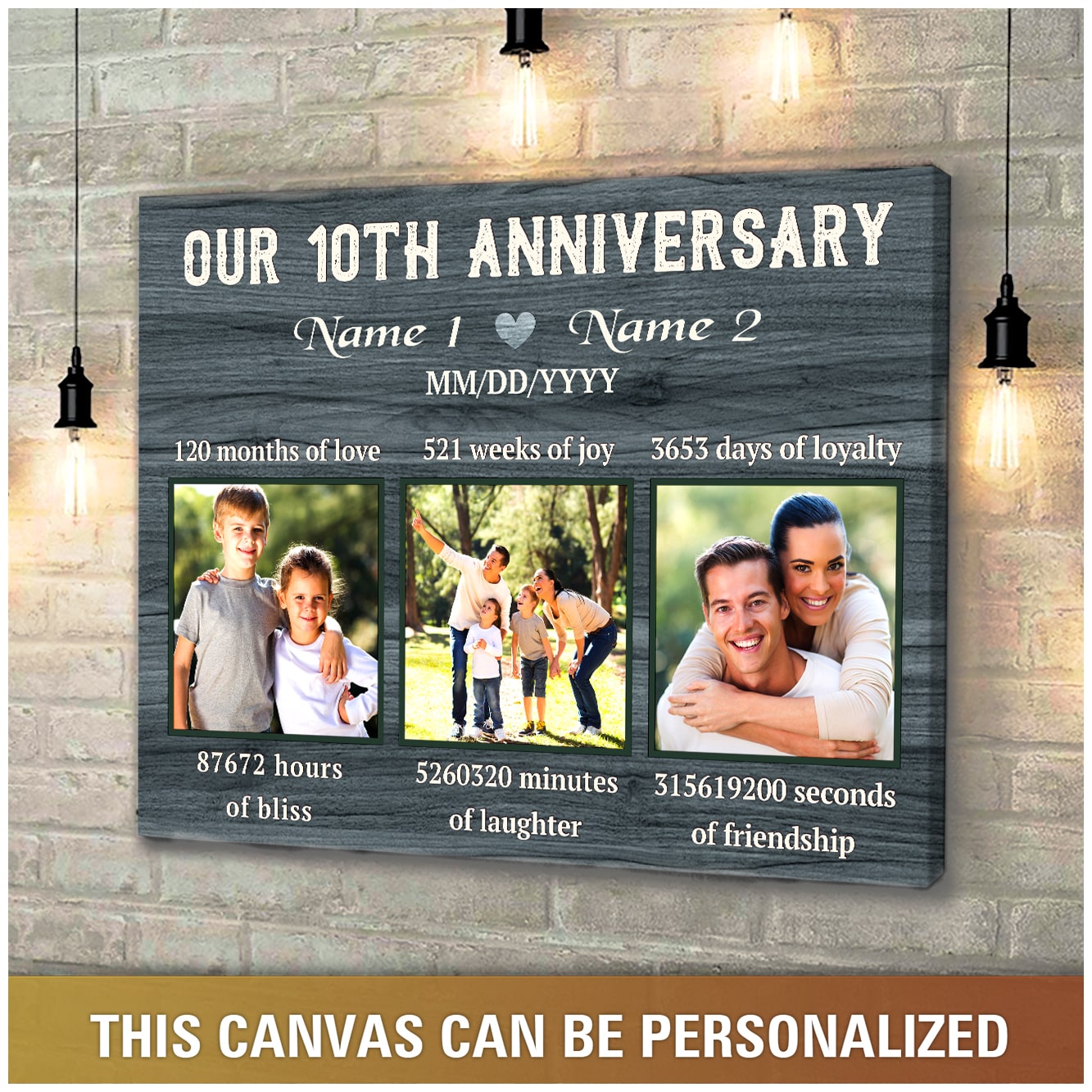 1st 10th Wedding Anniversary Gifts PERSONALISED for Husband Wife