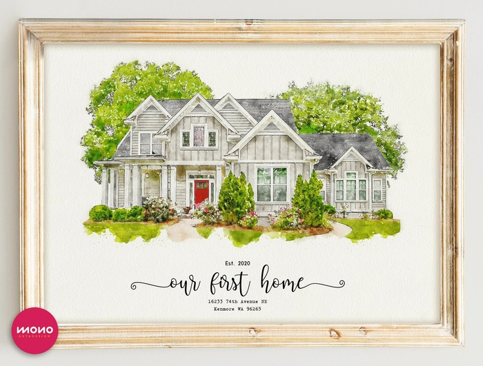 Watercolor House Painting: Best Anniversary Gifts For Parents