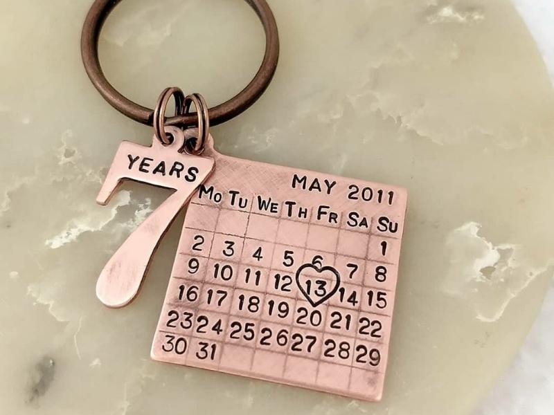 Copper Anniversary Keychain For The 7 Year Anniversary Gift