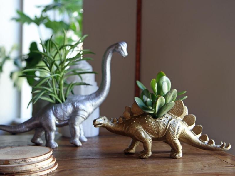 Hand-Painted Copper Dinosaur Planter for the modern seventh anniversary gift