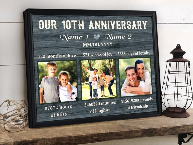 canvas painting including wedding date for 10th anniversary gift 