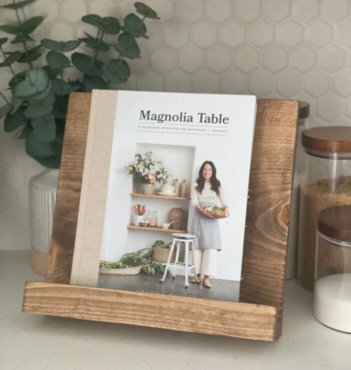 Cookbook stand as a practical DIY gift for mom