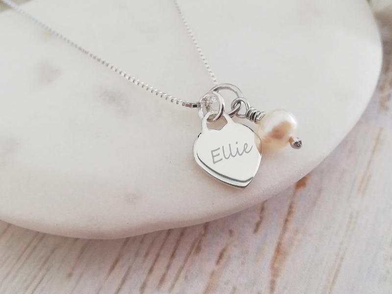 Personalized Silver Engraved Charm Necklace for the 11 year anniversary gift for wife
