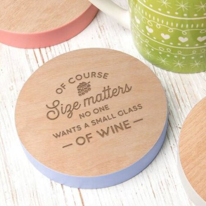 Funny Wine Coaster Funny Gifts for Women Funny Wine Present Size Matters  Noone Wants a Small Glass of Wine 