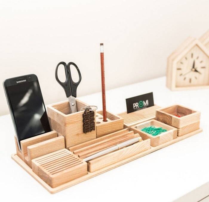 Wooden Desk Organizer - wedding gift for a coworker. 