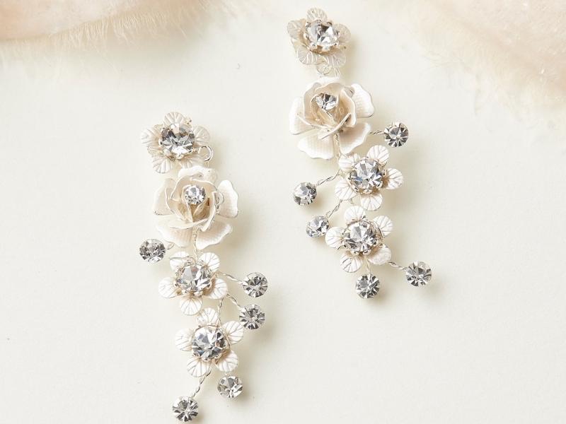 Crystal Floral Drop Earrings For The 15 Year Anniversary Gift For Her