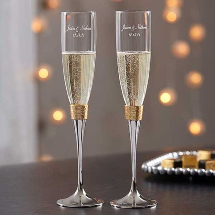 10th Wedding Anniversary Gifts for Couple Wedding Champagne Flutes Gold  Bridal Shower Gifts Personalized Toasting Glasses Gifts for Parents 