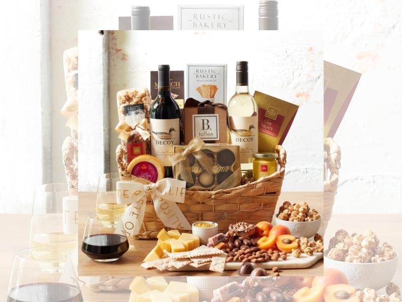 Wine and Cheese Baskets for bridesmaid hamper ideas