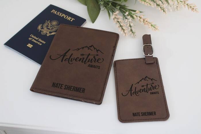 Personalized Passport Cover and Luggage Tags - step son wedding gifts. 