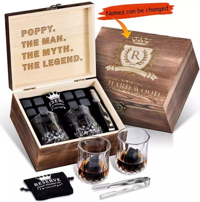 Whiskey Glasses & Stones Gift Set - gift for son on wedding day.