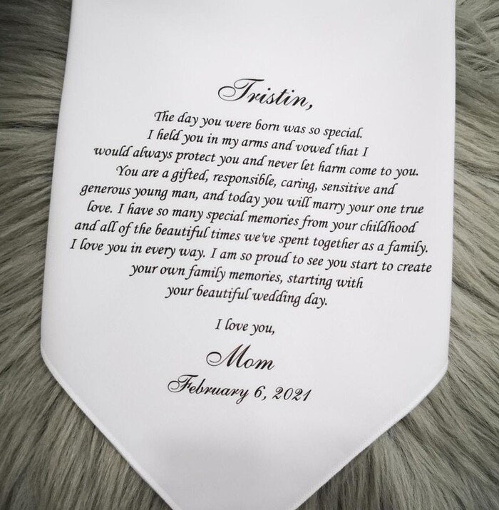 Personalized Handkerchief - wedding gift for a son.