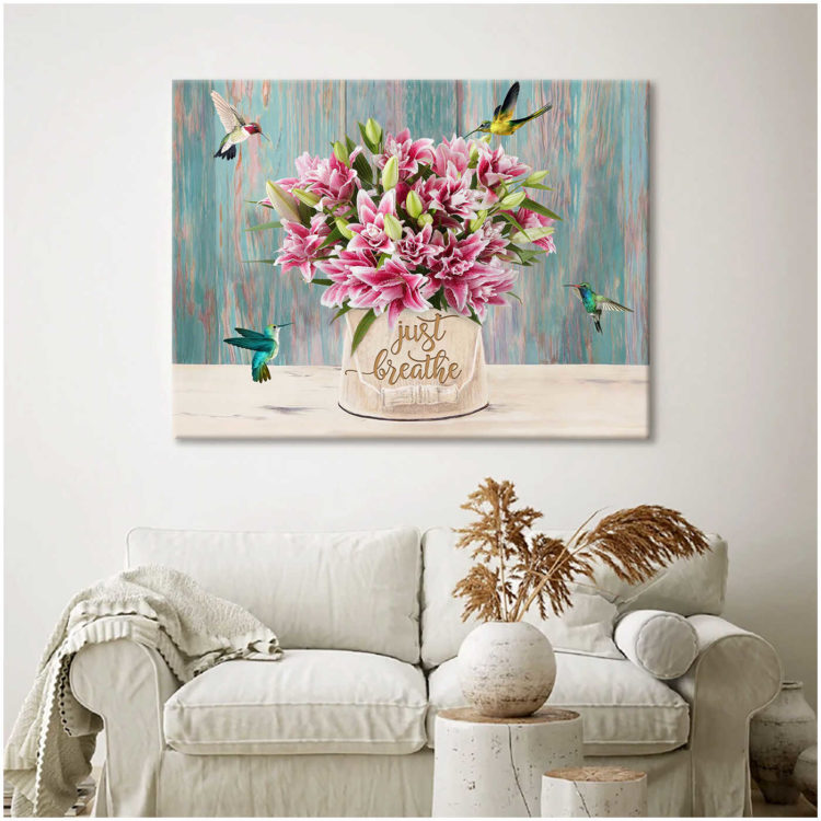 International Women'S Day Gift - Lily Stargazer And Hummingbirds Just Breathe Canvas