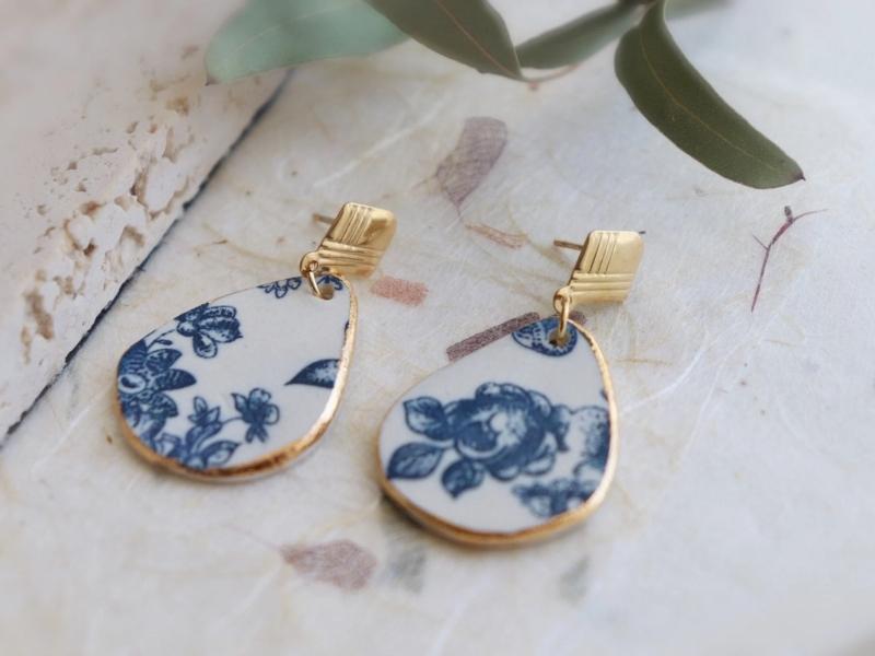 Marble Blue Earrings For 18 Year Anniversary Gift Ideas