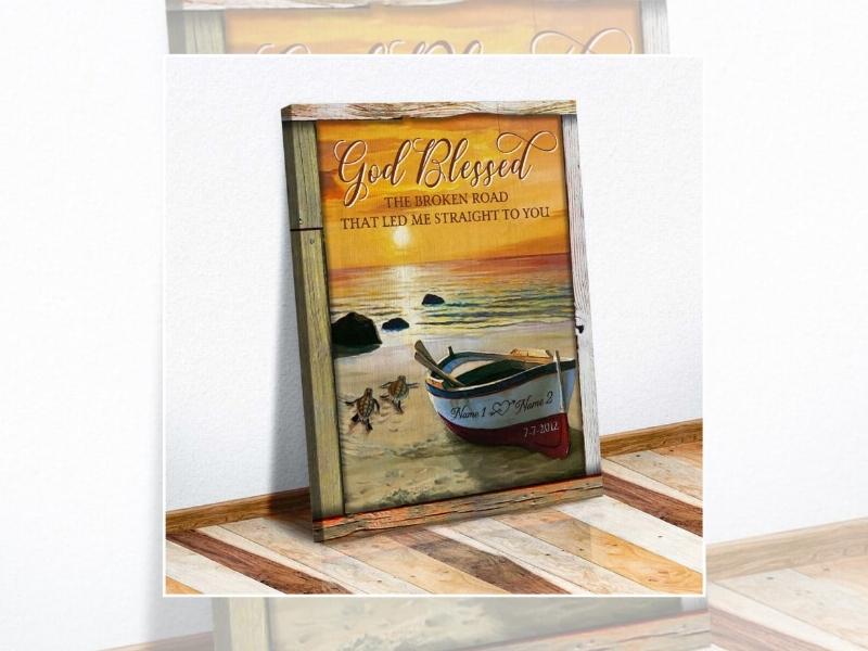 Sunset Beach and Boat Wall Art Decor Oh Canvas 