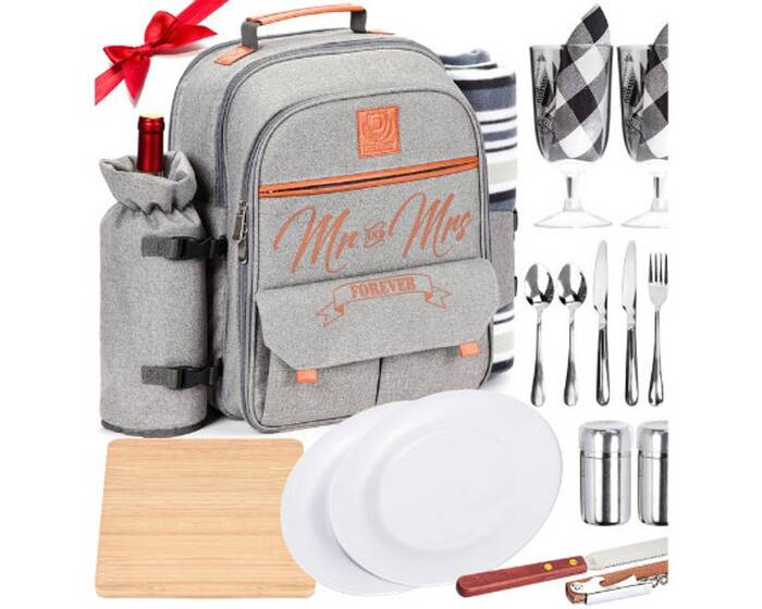 Mr & Mrs. Picnic Backpack - wedding gifts for outdoorsy couples.