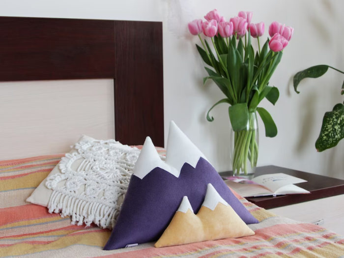 Mountain Peak Throw Pillow - Wedding Gift For Outdoor Couple. 