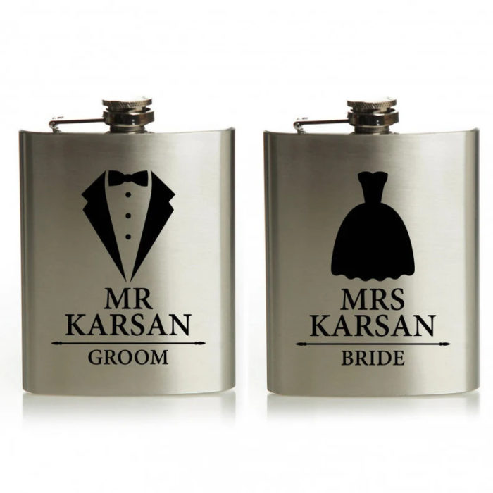 Bride And Groom Hip Flask - Best Wedding Gifts For Outdoorsy Couples.