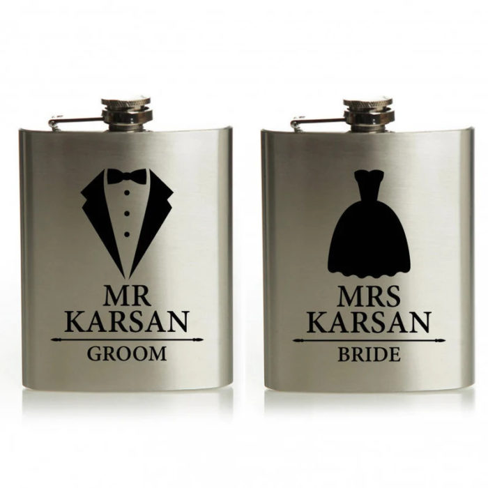 Bride and Groom Hip Flask - best wedding gifts for outdoorsy couples.