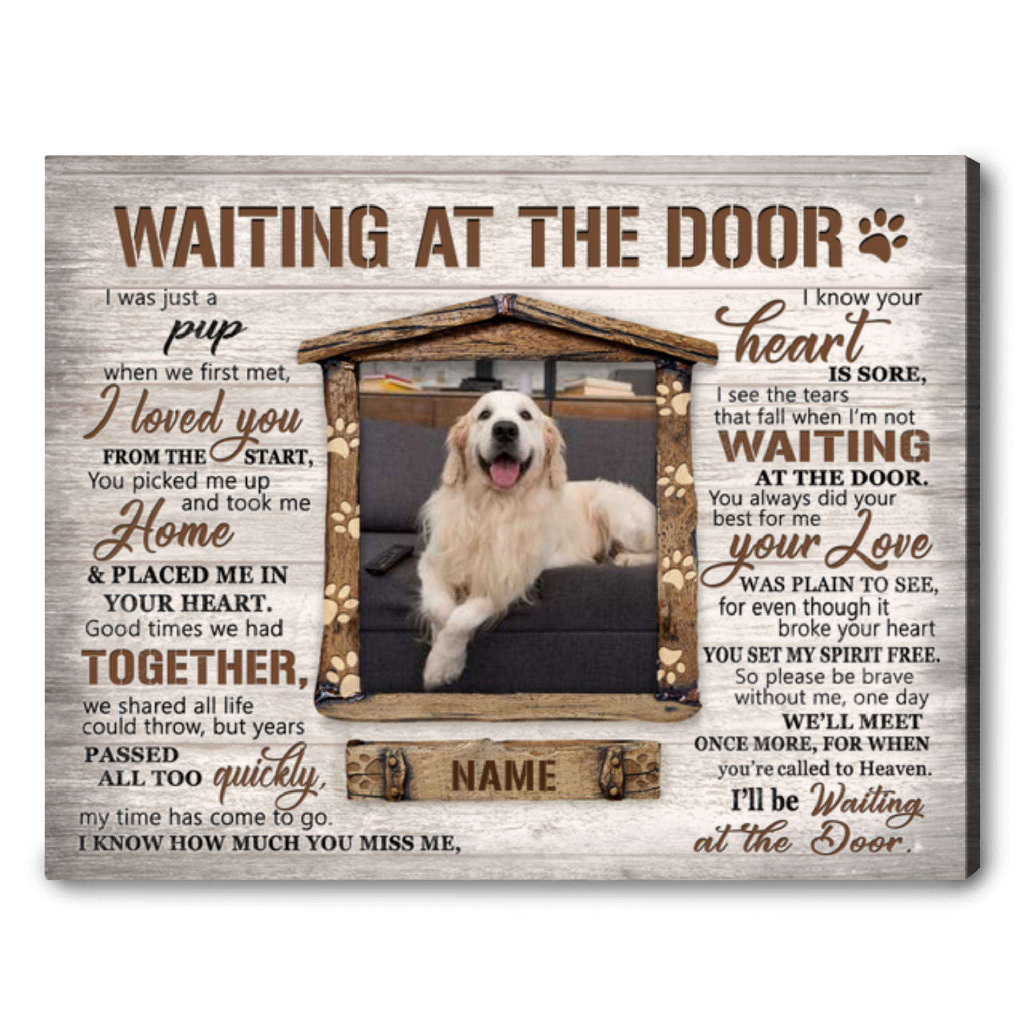 Pet Memorial Gift Personalized Photo Canvas Print Waiting At The Door 01