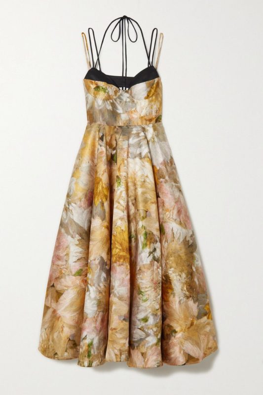 Luxury Gift For Wife - Floral-Print Mikado Halterneck Midi Dress
