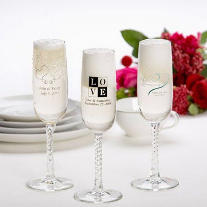 Etched champaign flutes for custom gifts for her