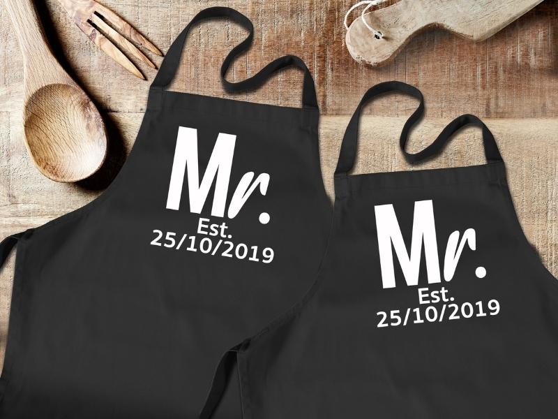 Mr. and Mr. Apron for the wedding present for gay couple