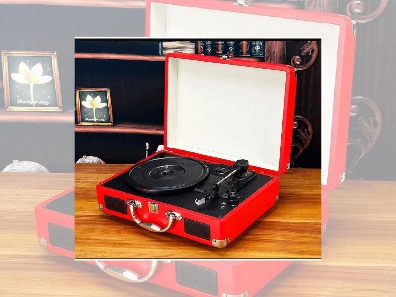 Red Bluetooth Portable Suitcase Record Player For 40Th Anniversary Gift Ideas For Couples