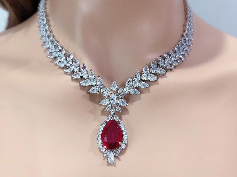 Ruby And Diamond Necklace For 40Th Anniversary Gift Modern