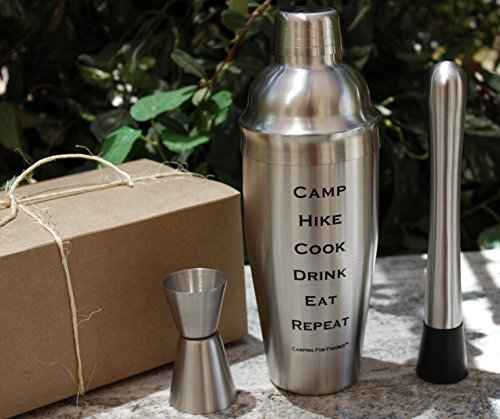 camping gift ideas for him - Stainless Steel 5-piece Cocktail Shaker Gift Set