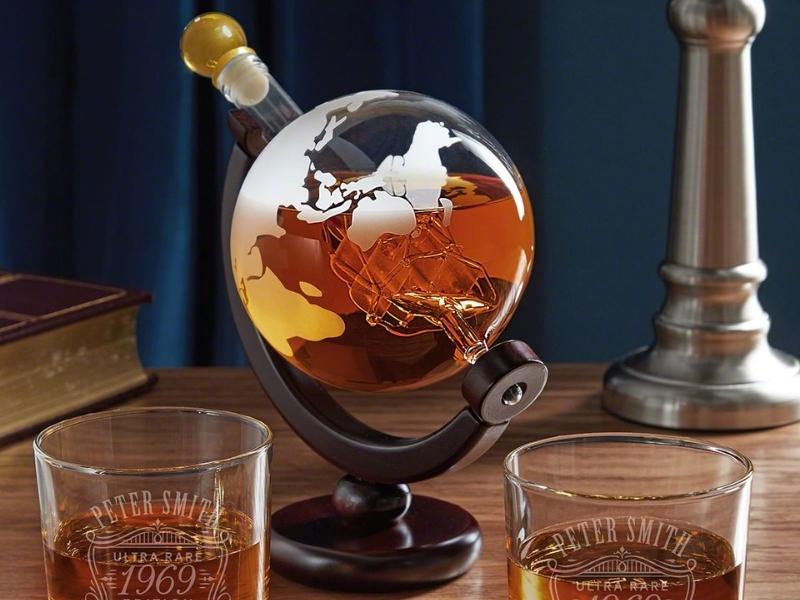 Etched Whiskey Globe Decanter for gifts for a friends anniversary