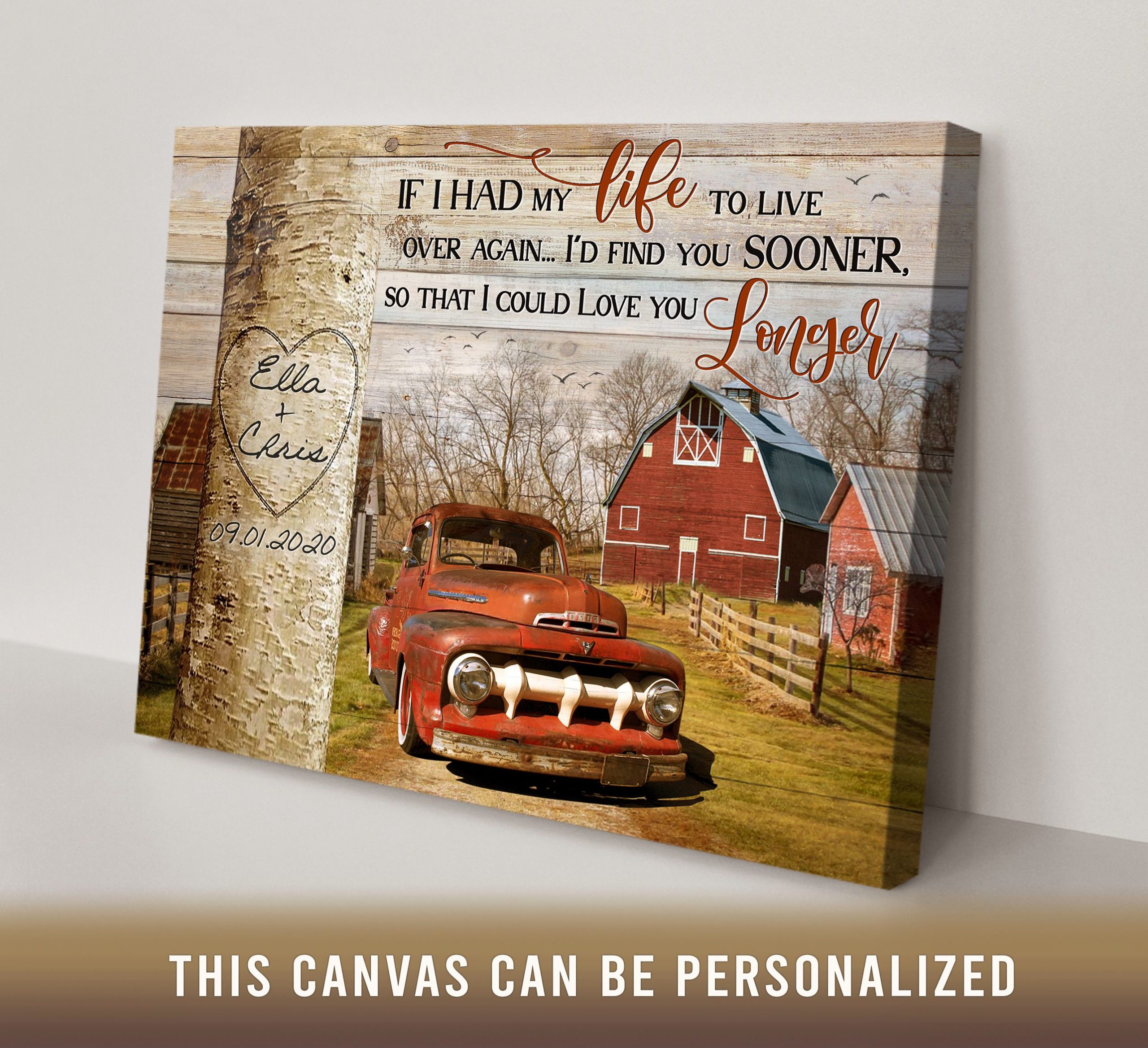 Vintage Truck And Farmhouse Barn Custom Name Canvas Photo Print - Wrapped  Canvas, 10x8 inches, image size:2560x2336