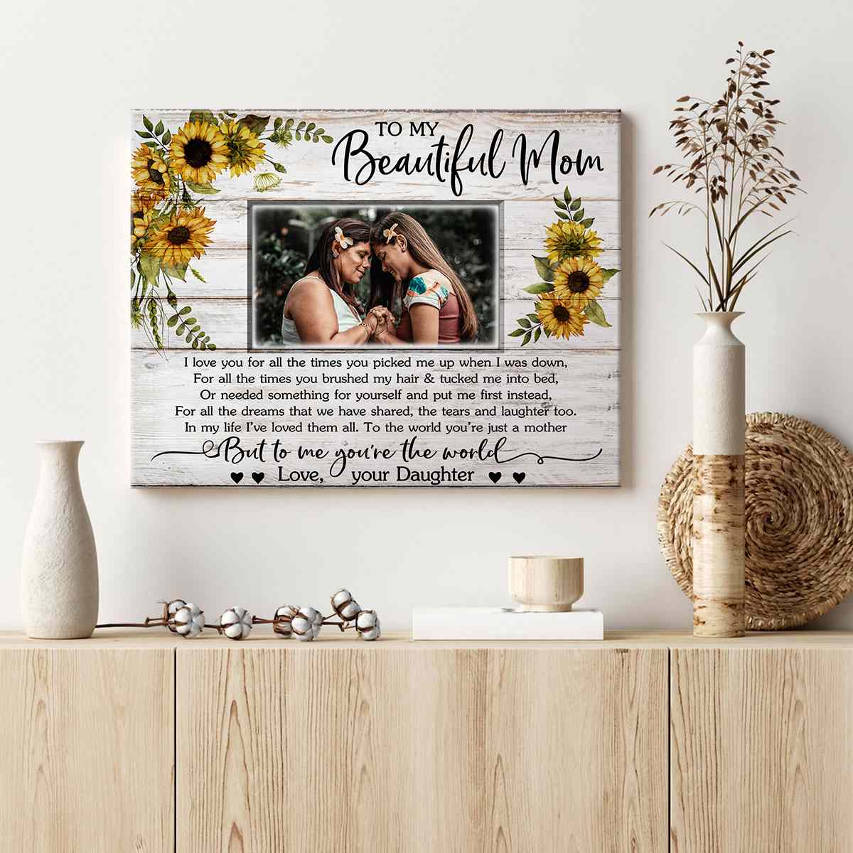 Personalized Thank You Mom Canvas, Unique Photo Gift for Mom from Daughter  or Son