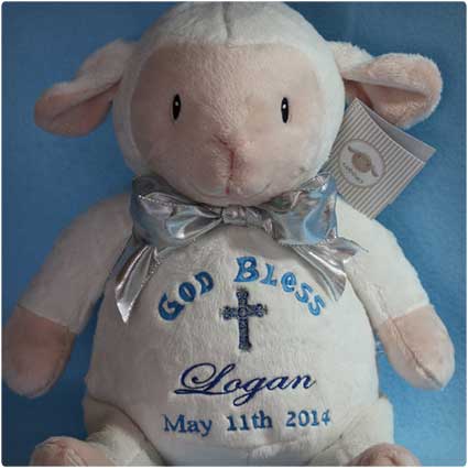 Baptism gifts for son - Embroidered Plush Lamb