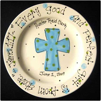 Baptism gifts for son - Hand-Painted Baptism Plate