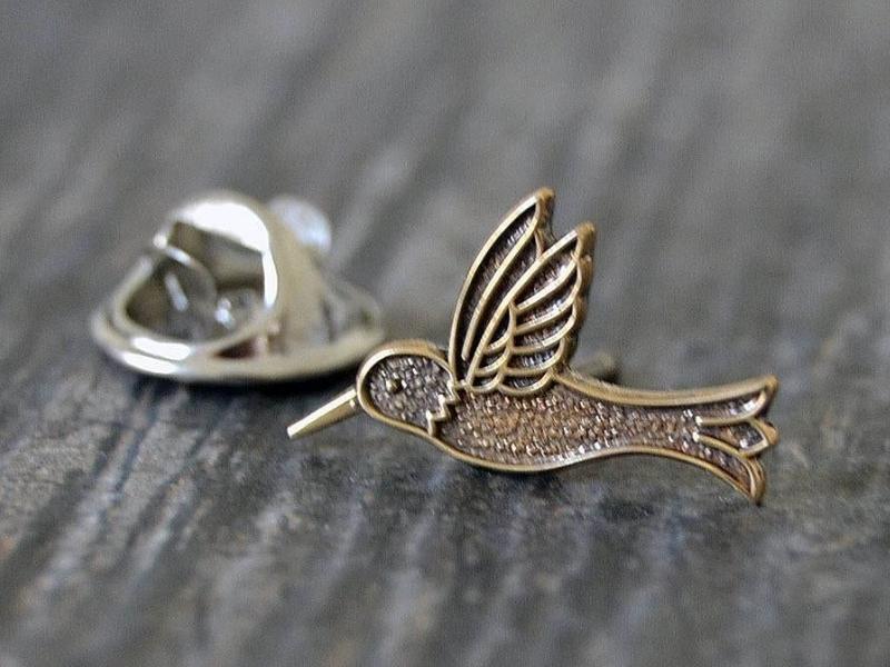 Brass Hummingbird Tie Tack for 21st anniversary gift ideas